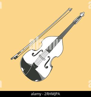 Handgezeichnete Kontrabass-Instrument-Doodle-Vektor-Illustration in Schwarz und weiß Stock Vektor