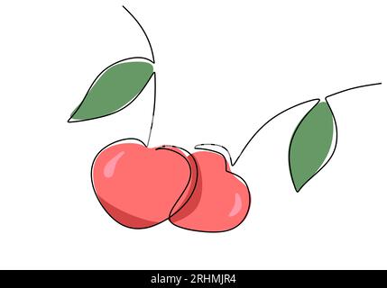 Durchgehende einzeilige Kirschzeichnung, Obstvektor-Illustration. Stock Vektor