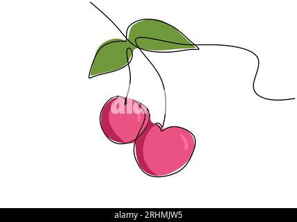 Durchgehende einzeilige Kirschzeichnung, Obstvektor-Illustration. Stock Vektor