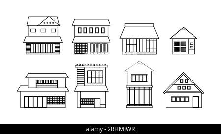 japanisches Haus in Schwarz-weiß Stock Vektor