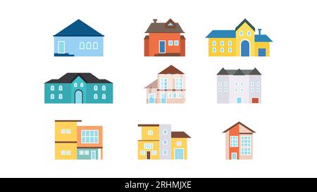 Cottage House Gebäude sind farbenfroh eingerichtet. Vektor-Illustration malerisches Cottages Design. Stock Vektor