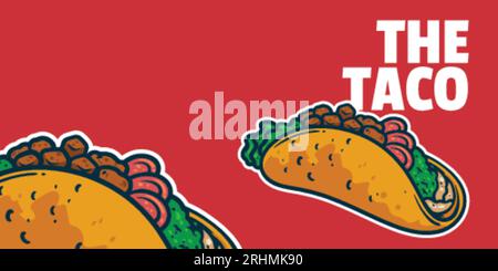 Taco – farbenfrohe Vektorillustration im Cartoon-Stil. Mexikanisches kulinarisches Icon Konzept isoliert. Stock Vektor