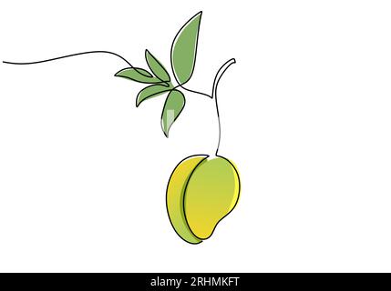 Mango durchgehende einzeilige Zeichnung, Obstvektor-Illustration. Stock Vektor