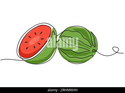 Wassermelone durchgehende einzeilige Zeichnung, Obstvektor-Illustration. Stock Vektor