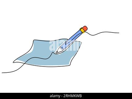 Buntstifte - Schulobjekt, einzeilige Zeichnung durchgängiges Design, Vektorillustration. Stock Vektor