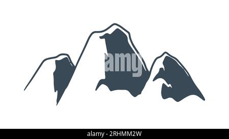 Mountain Icon Vector, Illustration Silhouette Peak Logo, das eine vereinfachte Umrisslinie eines Berges zeigt, entwickelt für den isolierten Einsatz auf Webplattformen mit Stock Vektor