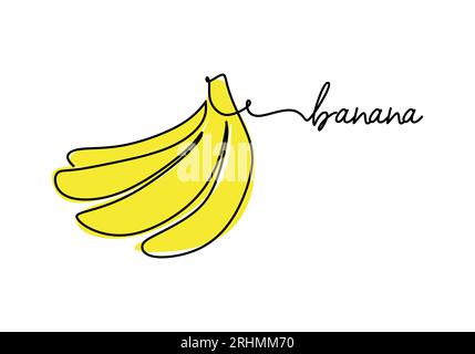 Banana durchgehende einzeilige Zeichnung, Obstvektor-Illustration. Stock Vektor