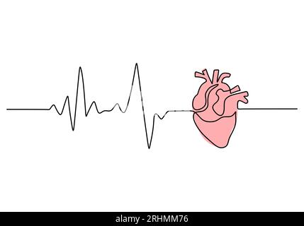 Eine durchgehende, einzeilige Zeichnung des Herzschlags auf weißem Hintergrund. Stock Vektor