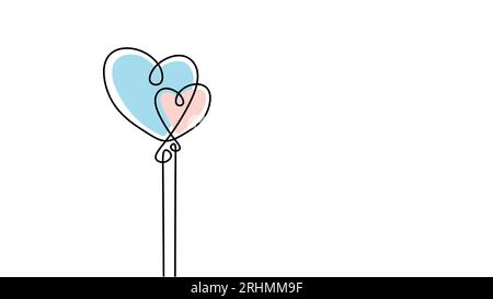 Zwei Herzen Ballon eine Linie Zeichnung, kontinuierliche Hand gezeichnet minimalistische Vektor-Illustration Design. Stock Vektor