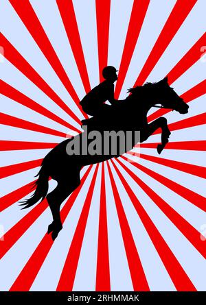 Grafik-Design Silhouette Pferd springen mit rotem Sunburst Hintergrund, Vektor-Illustration Stock Vektor