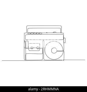 Einzeilige Zeichnung durchgängiges Design, Vintage-Radio isoliert auf weißem Hintergrund. Stock Vektor
