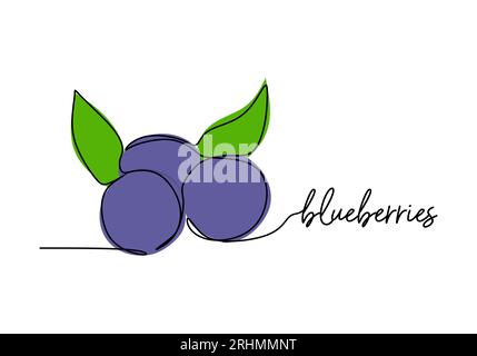 Blaubeere durchgehende einzeilige Zeichnung, Obstvektor-Illustration. Stock Vektor