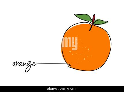 Orangefarbene durchgehende einzeilige Zeichnung, Obstvektor-Illustration. Stock Vektor