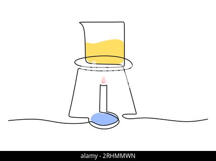 Bunsenbrenner - Laborgeräte und Werkzeuge Objekt, eine Linie Zeichnung kontinuierliches Design, Vektorillustration für Wissenschaft und Bildung. Stock Vektor