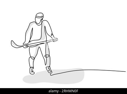Hockey Player Simple One Line Art, Sport Illustration einer Person, die Hockey spielt Stock Vektor