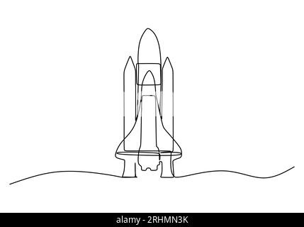 Rocket One Line Drawing Fortlaufendes Handgezeichnetes Sportmotiv Stock Vektor