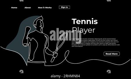 Durchgehende Linienzeichnung Tennisspieler, Sieger Konzept Sportspiel. Athleten feiern eine handgezeichnete Kunst Vorlage für die Web-Landing-Page. Stock Vektor