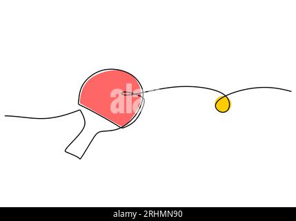Tischtennisschläger One Line Drawing: Durchgehender Handgezeichneter Sport Stock Vektor