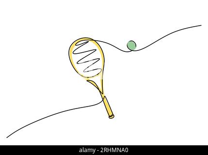 Tennis Racket One Line Drawing: Durchgehendes Handgezeichnetes Sport-Thema Stock Vektor