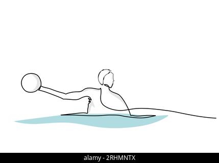 Wasserpolospieler einfache One Line Art, Sportillustration einer Person, die Wasserpoloshirt spielt Stock Vektor