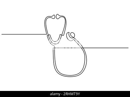 Eine durchgehende Einzellinie des Stethoskops für Arzt und Mediziner isoliert auf weißem Hintergrund. Stock Vektor