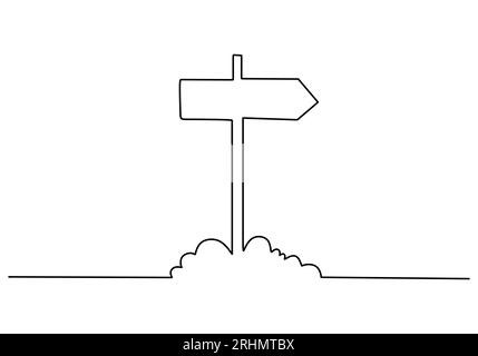 Durchgehend eine einzelne Zeile mit Pfeilschild isoliert auf weißem Hintergrund. Stock Vektor