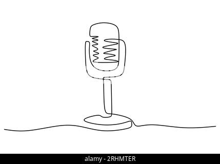 Eine durchgehende einzelne Leitung des Podcast-Mikrofons, isoliert auf weißem Hintergrund. Stock Vektor