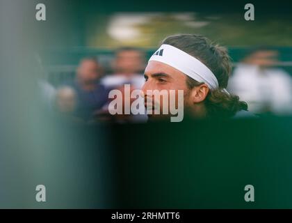 Tennisspieler Stefanos Tsitsipas (GRE) bei den Wimbledon Championships 2023, All England Lawn Tennis and Croquet Club, London, England. Stockfoto