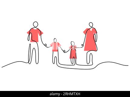 Eine durchgehende einzelne Zeile Familienmitglied isoliert auf weißem Hintergrund. Stock Vektor
