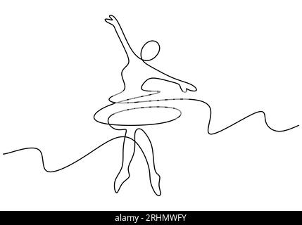 Eine durchgehende einzelne Linie von Ballerina Mädchen Tänzerin isoliert auf weißem Hintergrund. Stock Vektor