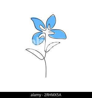Eine durchgehende Einzellinie der Iris-Frühlingsblume mit blauer Farbe isoliert auf weißem Hintergrund. Stock Vektor