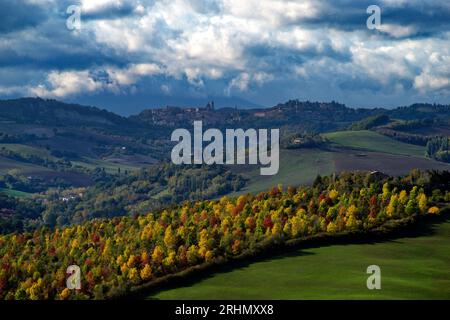 Autunno sulle colline del Montefeltro presso Urbino Stockfoto