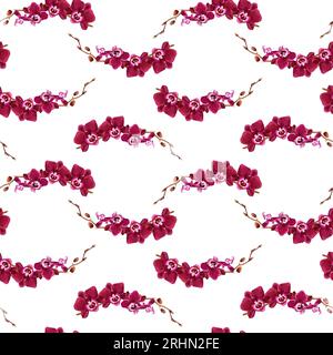 Nahtloses Aquarellmuster mit tropischem Orchideenzweig in Blüten. Zum Einwickeln, Tapeten, Stoff, Textil Stockfoto