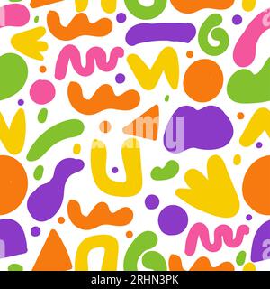 Lustiges, buntes, nahtloses Linienmuster auf weißem Hintergrund. Stock Vektor