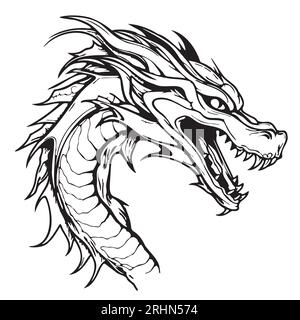 Dragon Face mystische Skizze im Doodle-Logo gezeichnet Stock Vektor