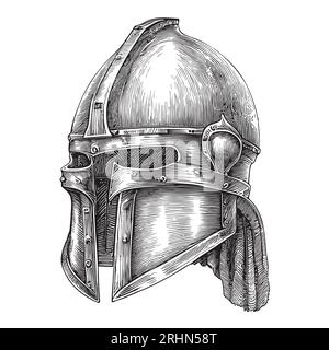 Knight Helm Vintage Skizze Hand gezeichnet Mittelalter Illustration Stock Vektor