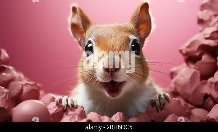 Überraschendes Eichhörnchen, blickte vorsichtig um eine Ecke Stockfoto