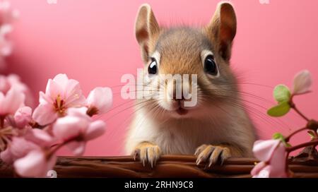 Überraschendes Eichhörnchen, blickte vorsichtig um eine Ecke Stockfoto