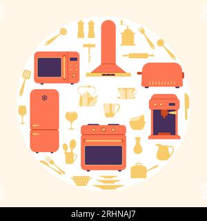 Set mit Küchenausstattung und Utensilien. Clipart von Küchengeräten Stock Vektor