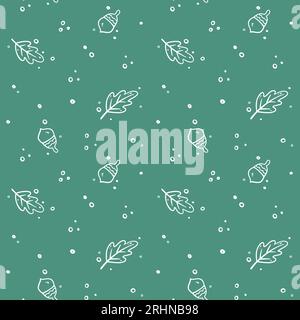 Handgezeichnete Eicheln und Eichenblätter. Nahtloses Muster für den Herbst. Vektor-Blumenillustration im Doodle-Stil. Nahtloses Muster für den Herbst. Flaches Design, Strichgrafik Stock Vektor