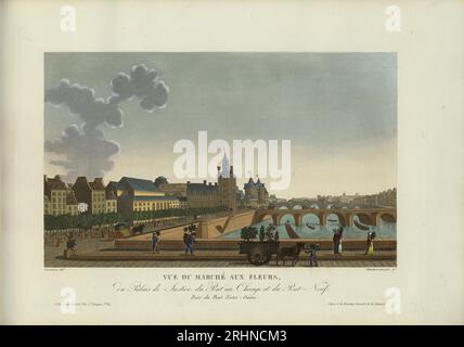 Vue du marché aux Fleurs, du Palais de Justice, du Pont-au-Change et du Pont-Neuf, Prise du Pont Notre-Dame. Museum: PRIVATSAMMLUNG. Verfasser: Henri Courvoisier-Voisin. Stockfoto