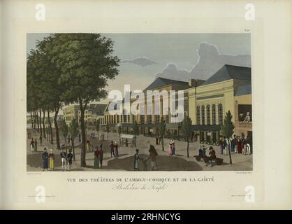 Vue des théâtres de l'Ambigu-comique et de la Gaîté, Boulevard du Temple. Museum: PRIVATSAMMLUNG. Verfasser: Henri Courvoisier-Voisin. Stockfoto