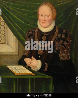 Porträt von Anne von Dänemark (1532-1585), Kurfürstin von Sachsen. Museum: PRIVATSAMMLUNG. AUTOR: LUCAS CRANACH DER JÜNGERE. Stockfoto