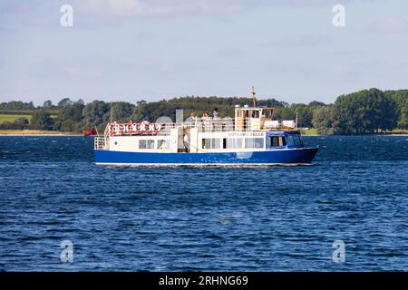 Das Rutland Belle Vergnügungsboot macht Tagesausflüge auf dem Rutland Wasserreservoir von Anglian Waters. Rutland, England Stockfoto