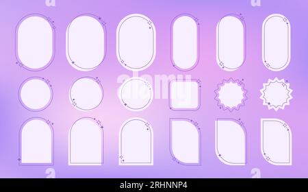 Kollektion moderner, minimalistischer, ästhetischer y2k-Rahmen mit Sternen und Glitzern. Trendige geometrische Formen. Vektorillustration Stock Vektor