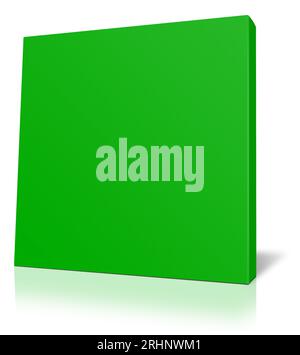 Grüne Leinwand umhüllt Vorlage für Präsentationslayouts und Design. 3D-Rendering. Digital Generiertes Bild. Isoliert auf weißem Hintergrund. Stockfoto