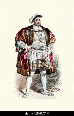 Geschichte der Tudor-Mode, König Heinrich VIII. Von England, mittelalterliches 16. Jahrhundert 1509, antike Kostüme. Pauquet Brüder 1875 Stockfoto