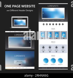 Eine Seite Website-Designvorlage für Ihr Unternehmen mit unterschiedlichen unscharfen Überschriften Stock Vektor
