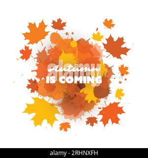 Der Herbst kommt – farbenfrohes Cover-, Banner-, Plakat-, Poster- oder Flyer-Design mit Herbstblättern Stock Vektor