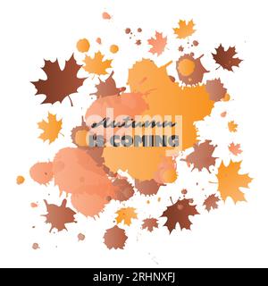 Der Herbst kommt – farbenfrohes Cover-, Banner-, Plakat-, Poster- oder Flyer-Design mit Herbstblättern Stock Vektor